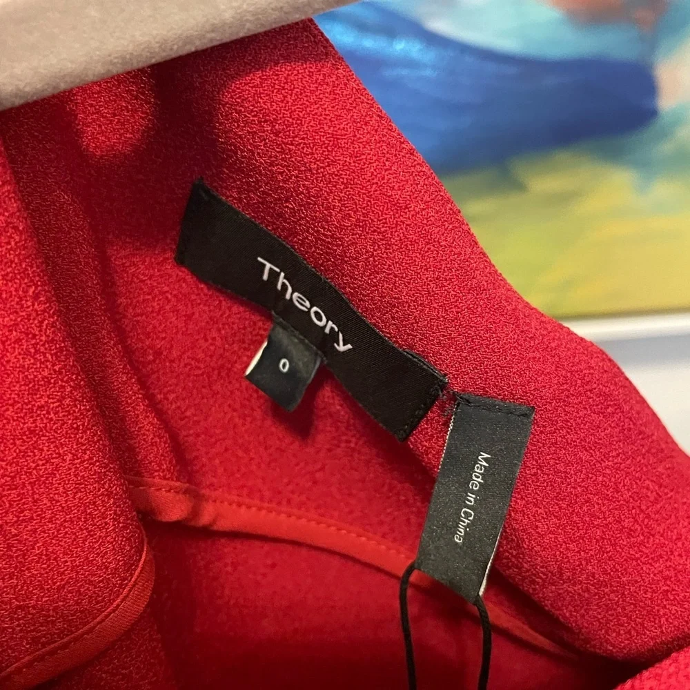 Theory Vibrant Red Dress one shoulder Size 0 NWT date wedding guest evening - Picture 2 of 5